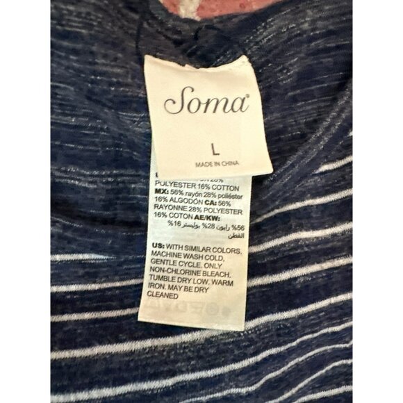 Soma Navy & White Striped Sleeveless Midi Dress L Classic Preppy Soft - Picture 2 of 5